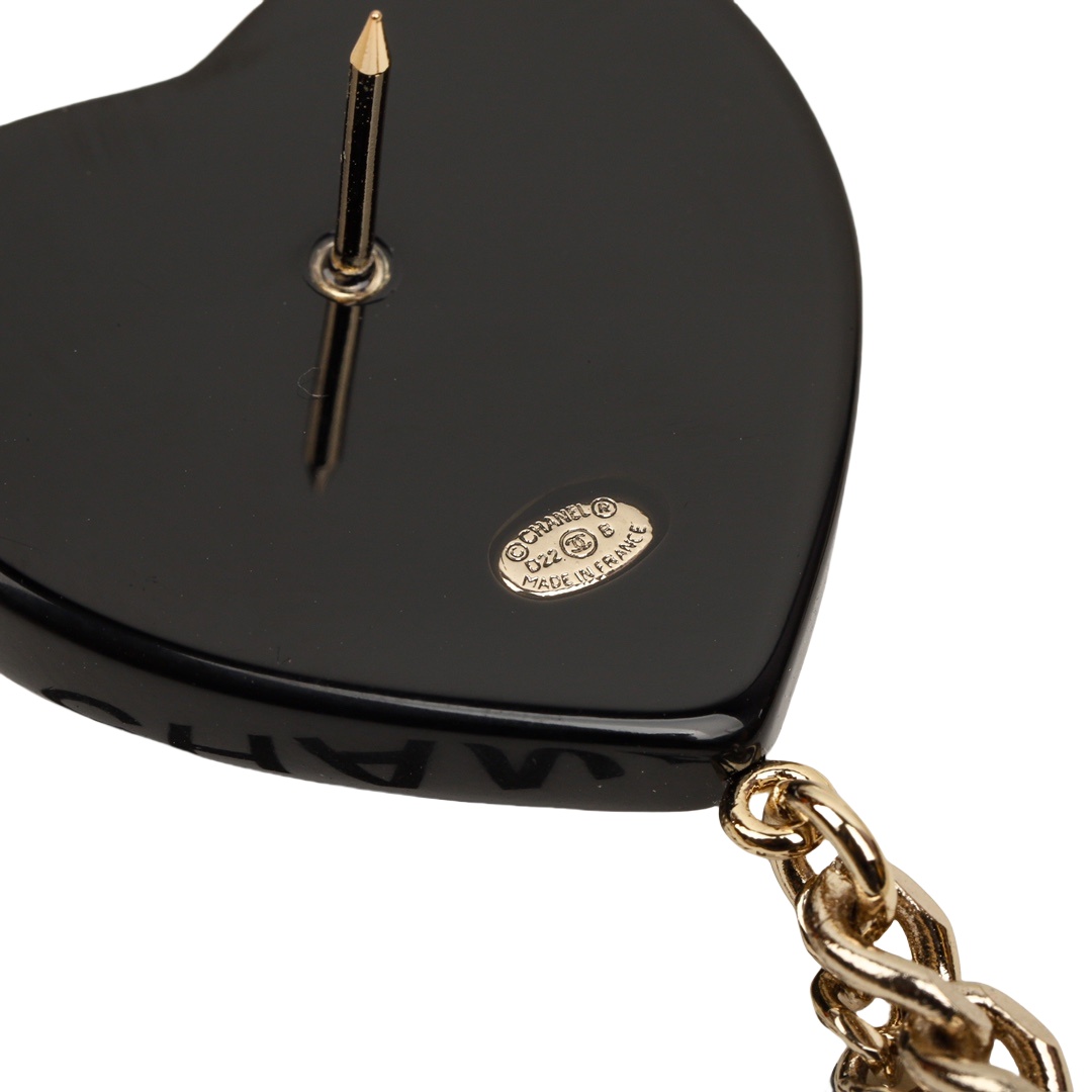 BCB316 Double black heart with chain with crystal CC loog brooch pin - ccjewelryacc