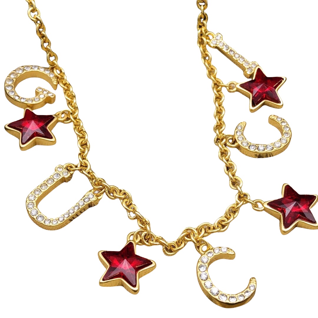 GGN018 Crystal Stars charms and G U C C I letter charms choker necklace - ccjewelryacc