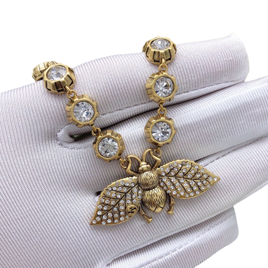GGN003 GG gold bee necklace with rhinestone - ccjewelryacc
