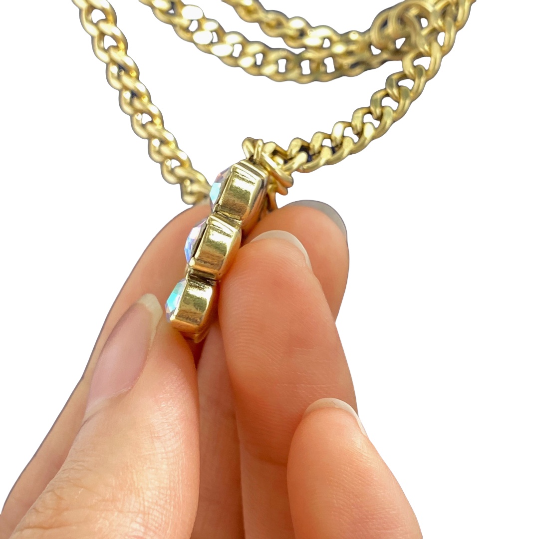 GGN011 Colorful rhinestone GG logo pendant necklace - ccjewelryacc