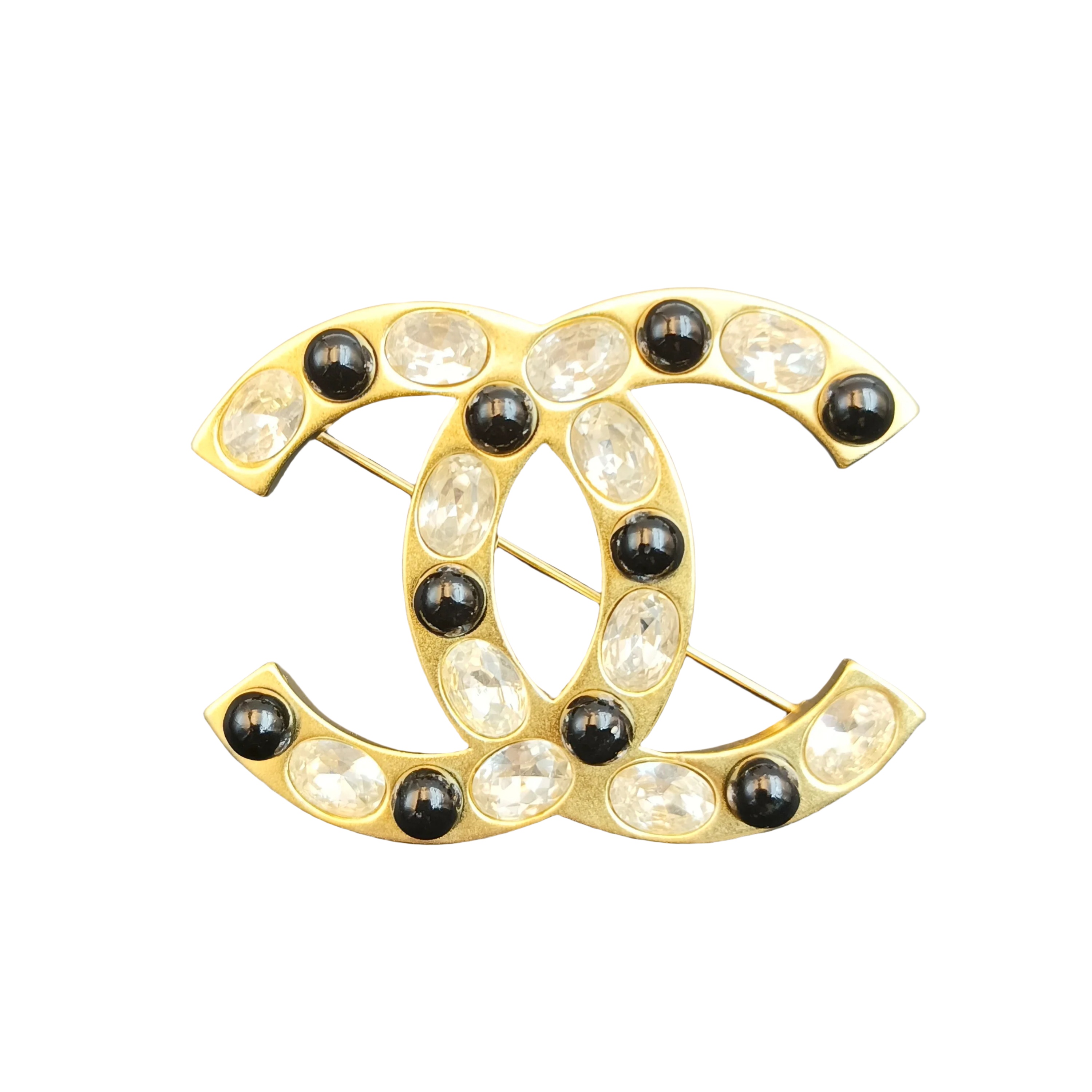 BCB317 Oval Rhinestone and black stone CC Logo brooch - ccfashionjewelry