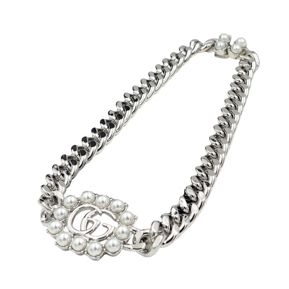 GGN051 Pearl GG logo pendant necklace bracelet earring set - ccjewelryacc