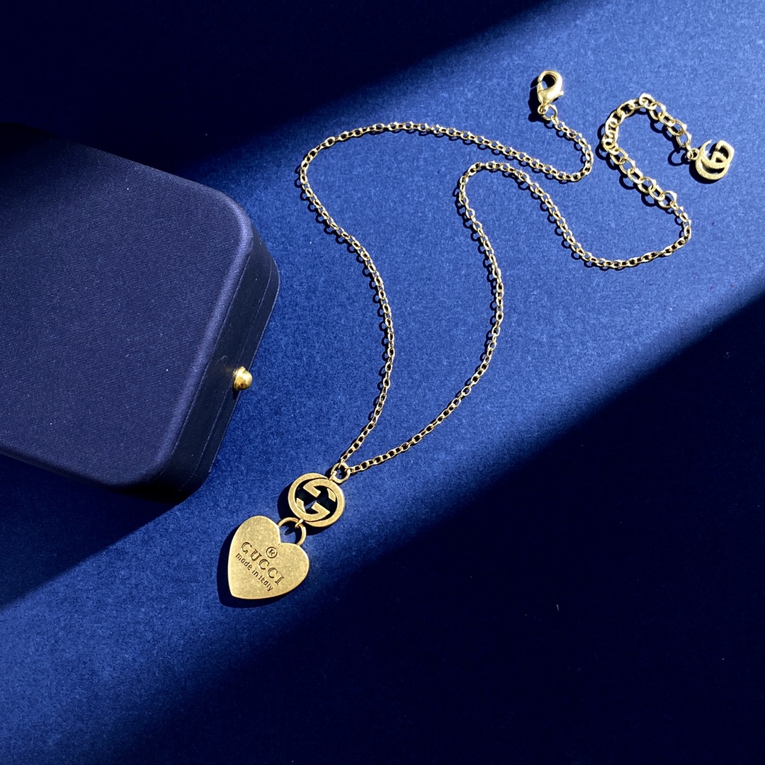 GGN041 Interlocking g with trademark heart pendant necklace - ccjewelryacc