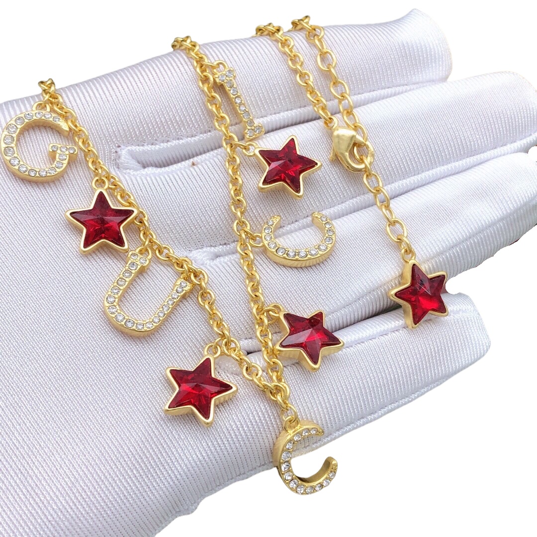 GGN018 Crystal Stars charms and G U C C I letter charms choker necklace - ccjewelryacc