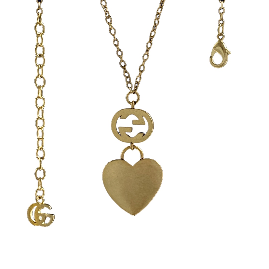 GGN041 Interlocking g with trademark heart pendant necklace - ccfashionjewelry