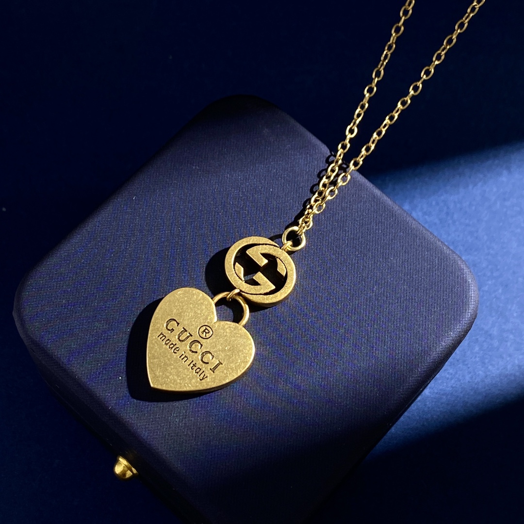 GGN041 Interlocking g with trademark heart pendant necklace - ccjewelryacc