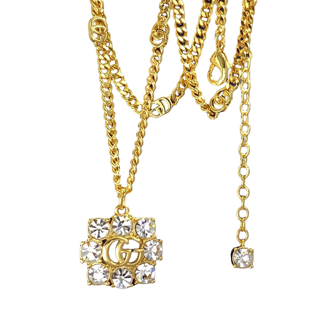 GGN054 GG logo pendant necklace with 8 rhinestone - ccjewelryacc
