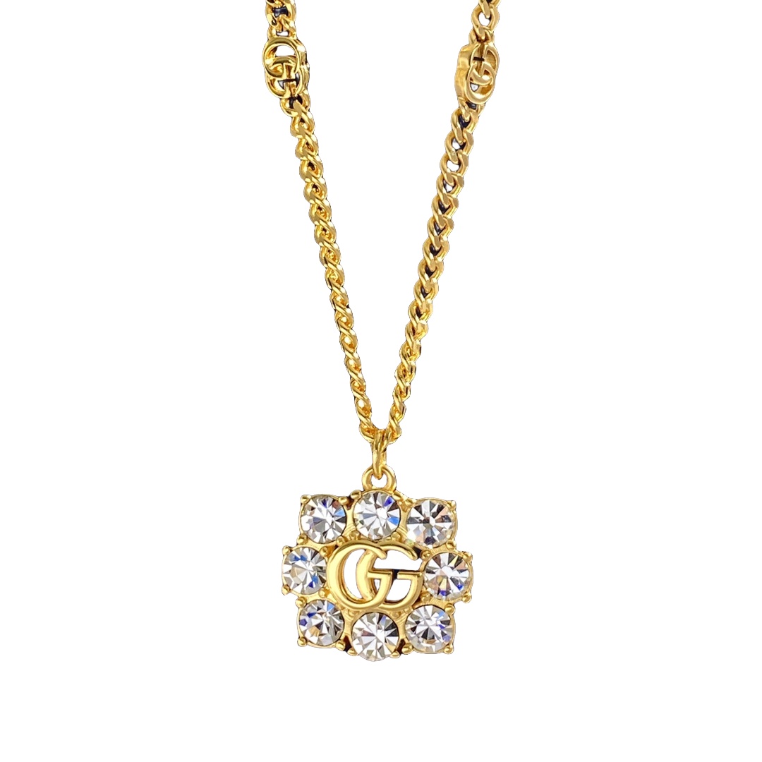 GGN054 GG logo pendant necklace with 8 rhinestone - ccjewelryacc