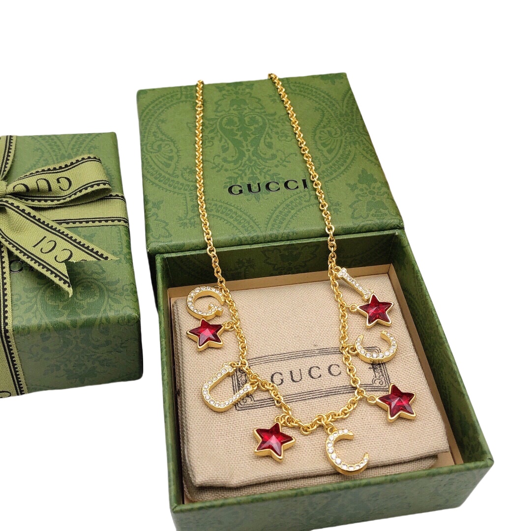 GGN018 Crystal Stars charms and G U C C I letter charms choker necklace - ccjewelryacc