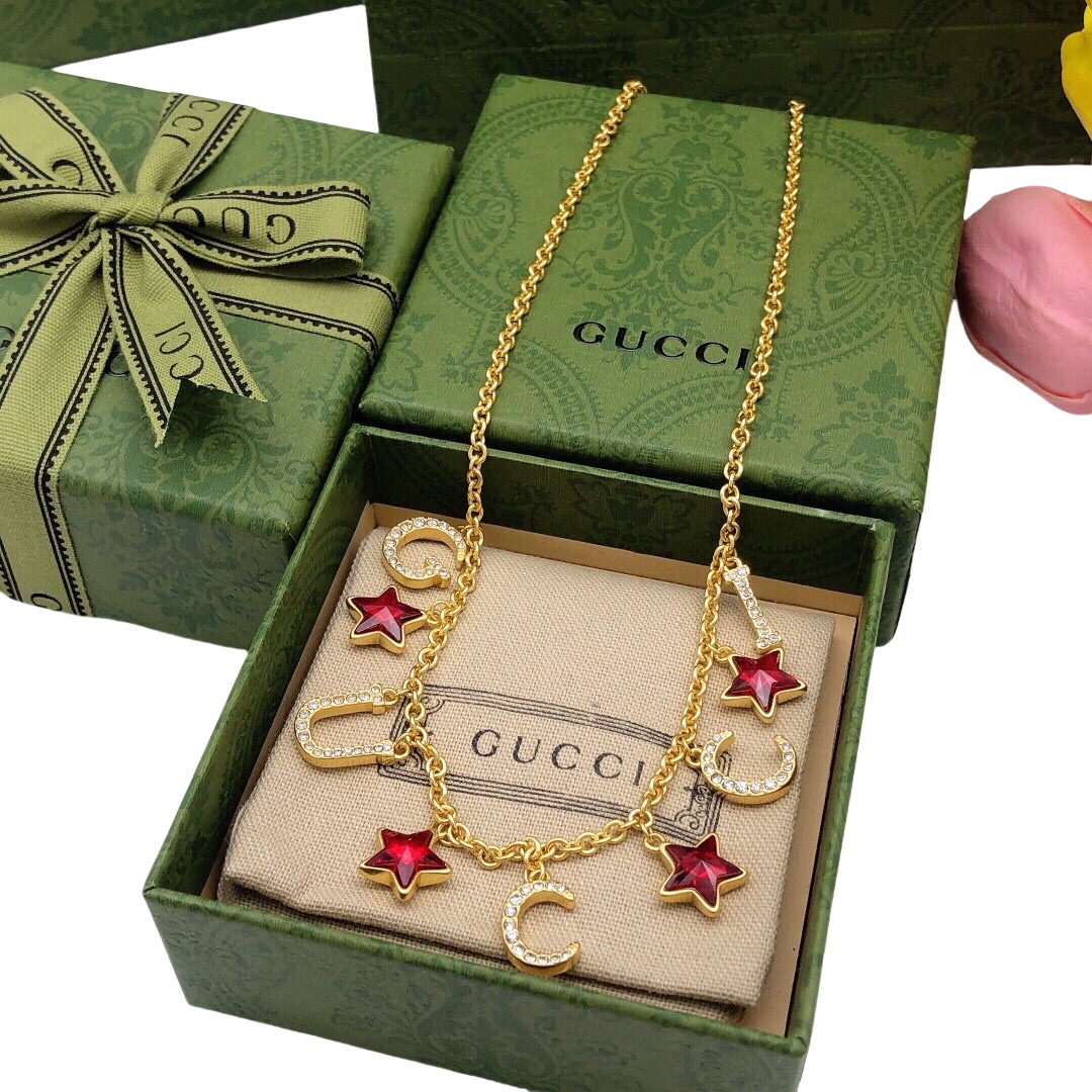 GGN018 Crystal Stars charms and G U C C I letter charms choker necklace - ccjewelryacc