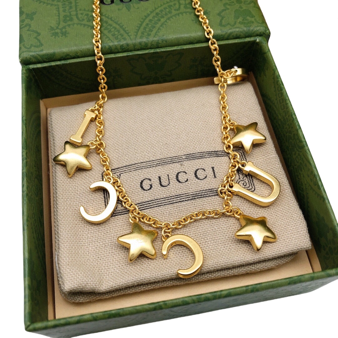 GGN018 Crystal Stars charms and G U C C I letter charms choker necklace - ccjewelryacc