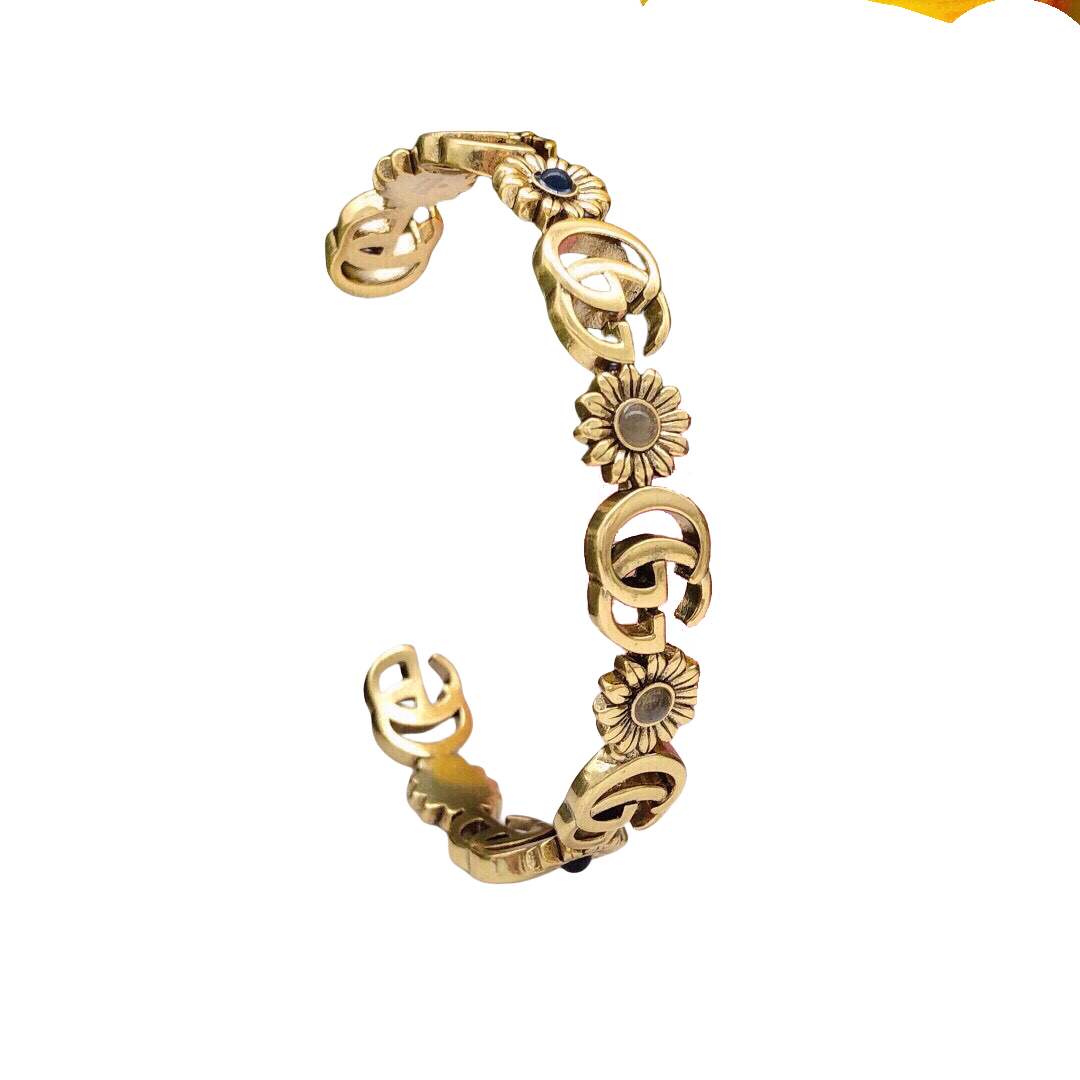 GGS003 Vintage GG logo and sunflower bangle bracelet - ccfashionjewelry