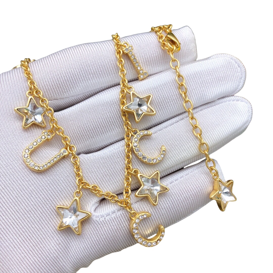 GGN018 Crystal Stars charms and G U C C I letter charms choker necklace - ccjewelryacc