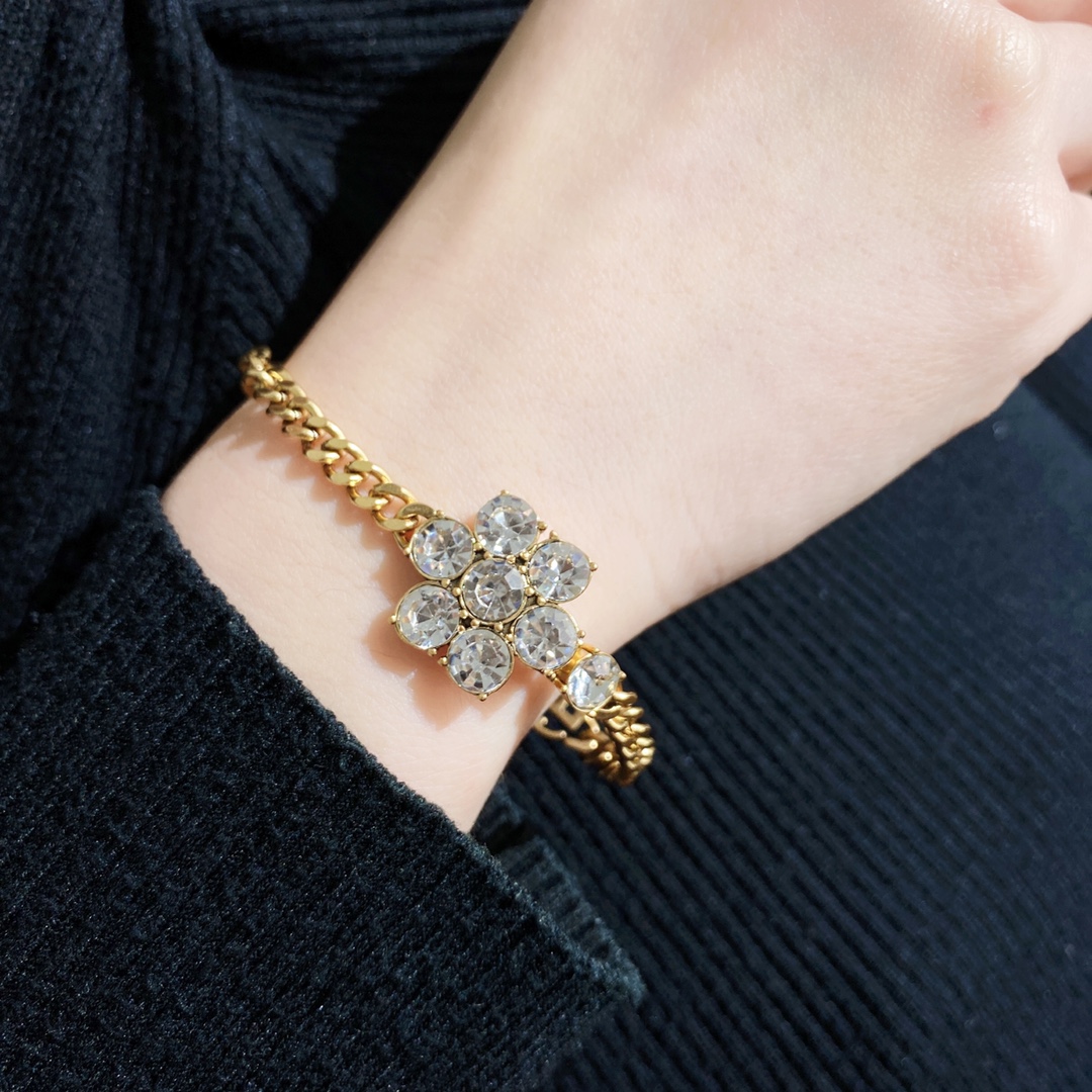 GGN009 Rhinestone GG Logo flower choker necklace bracelet - ccjewelryacc