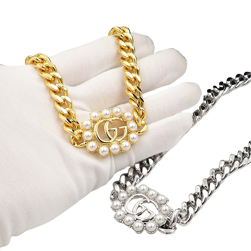 GGN051 Pearl GG logo pendant necklace bracelet earring set - ccjewelryacc