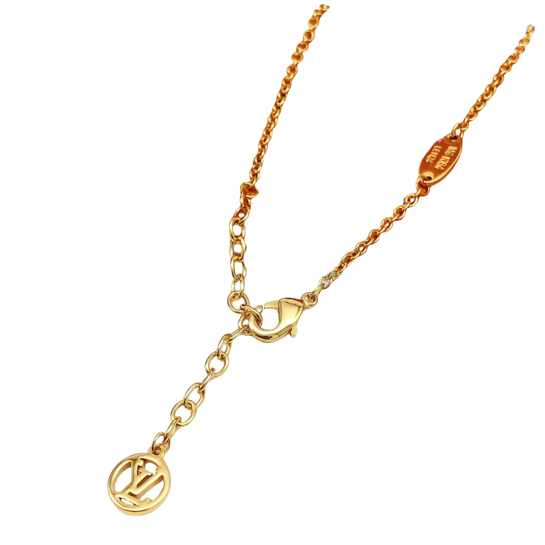 LVN003 Louis Metal Crystal LV In The Sky Necklace Gold - ccfashionjewelry