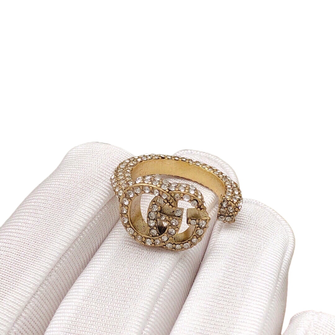 GGR005 Full crystal GG logo adjustable ring - ccjewelryacc