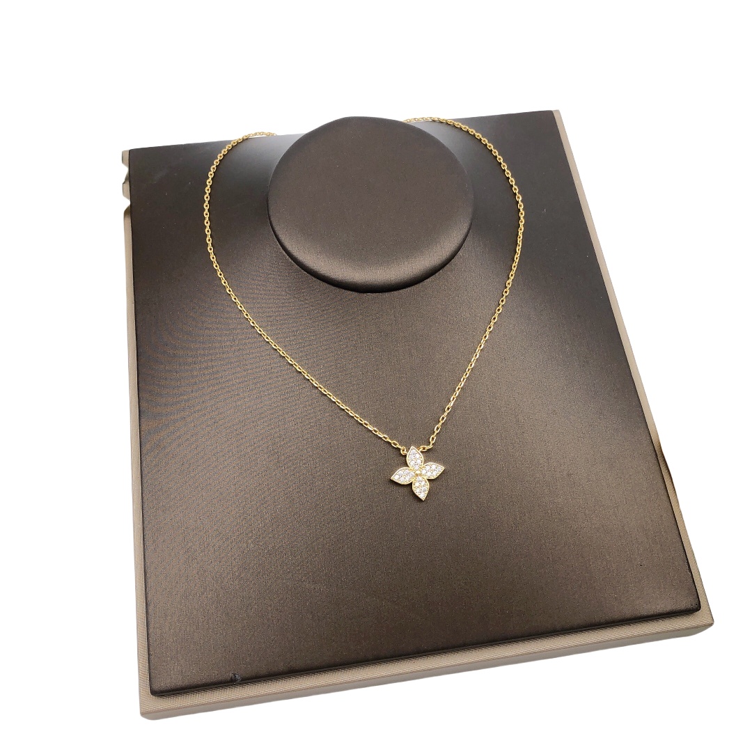 LVN071 Designer Louis crystal Monogram pendant necklace - ccjewelryacc