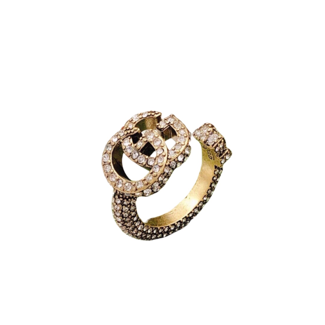 GGR005 Full crystal GG logo adjustable ring - ccjewelryacc