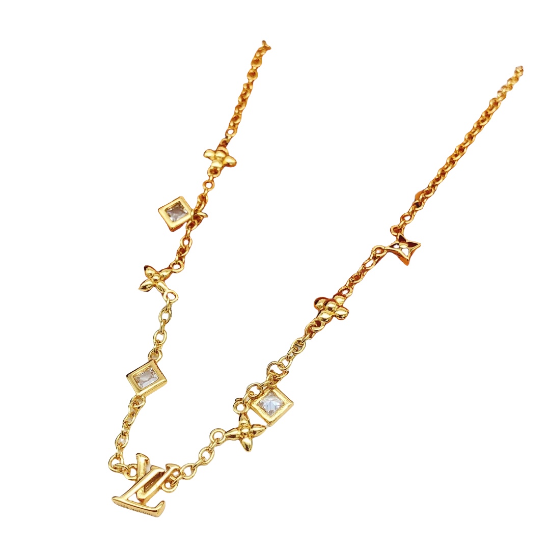 LVN003 Louis Metal Crystal LV In The Sky Necklace Gold - ccjewelryacc
