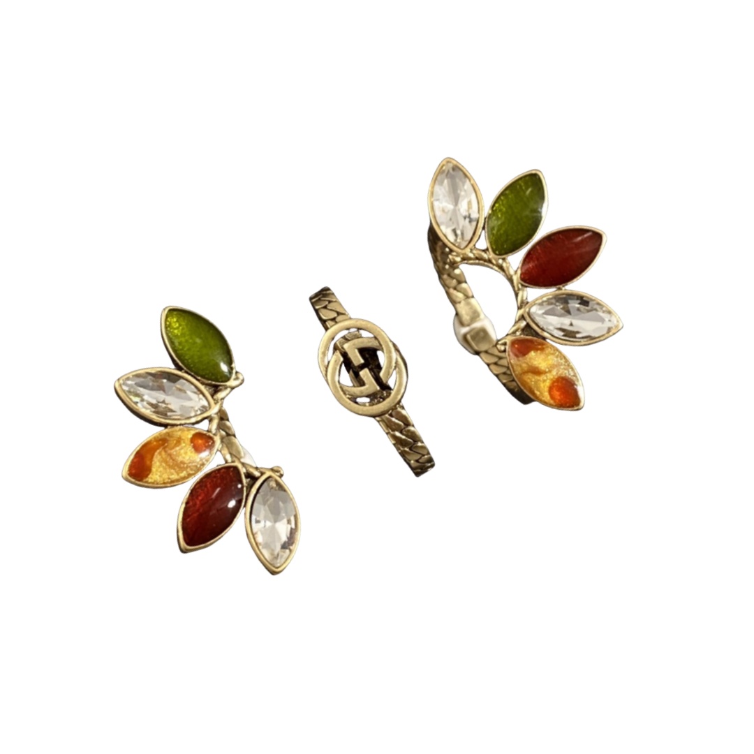 GGR009 Vintage interlocking g colorful flower ring - ccfashionjewelry