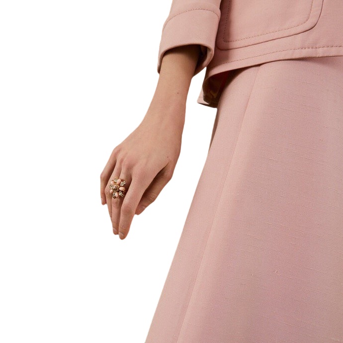 GGR007 Interlocking G and gemstone stacked flower ring - ccjewelryacc