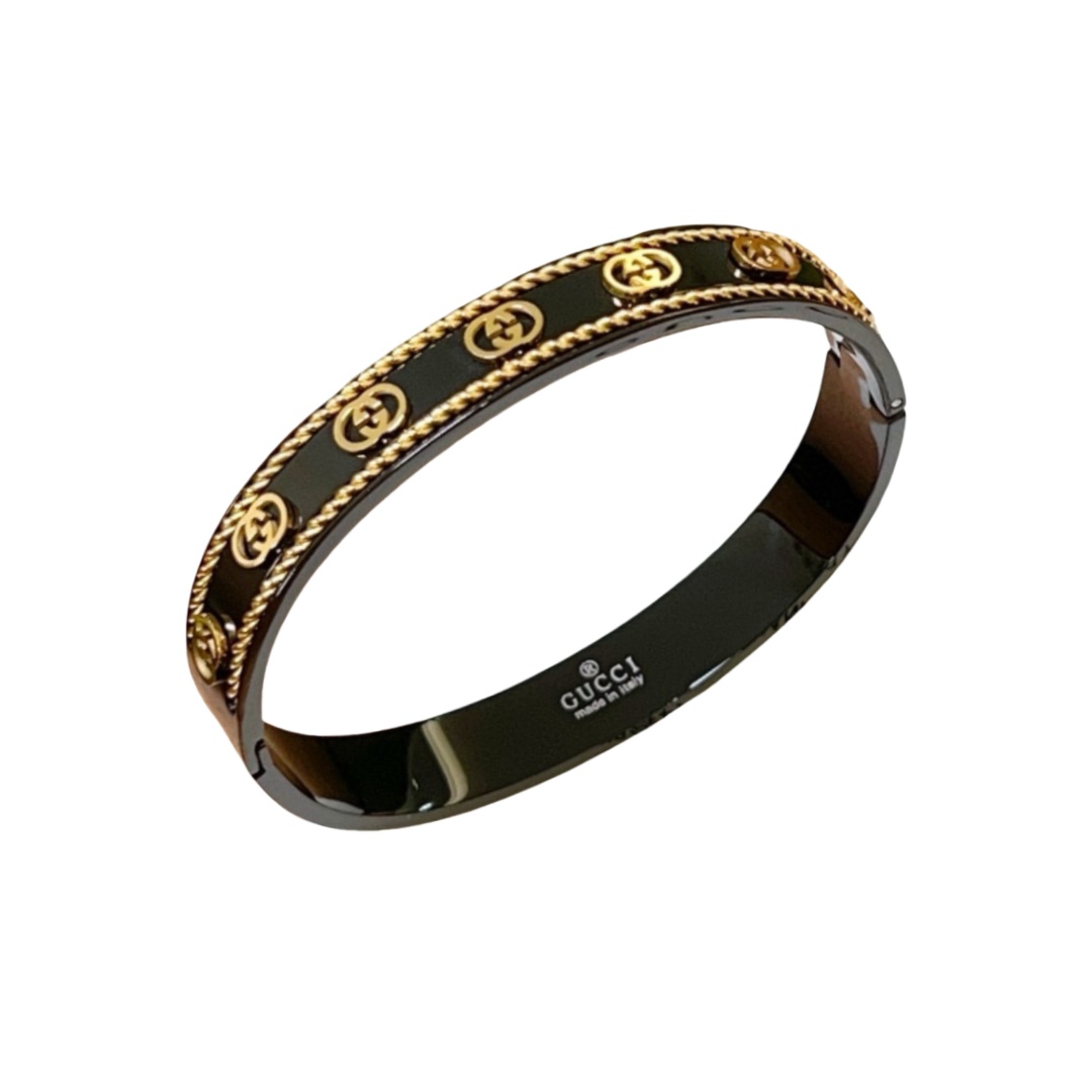 GGS016 Anger Forest series interlocking G black ceramic bangle bracelet - ccjewelryacc
