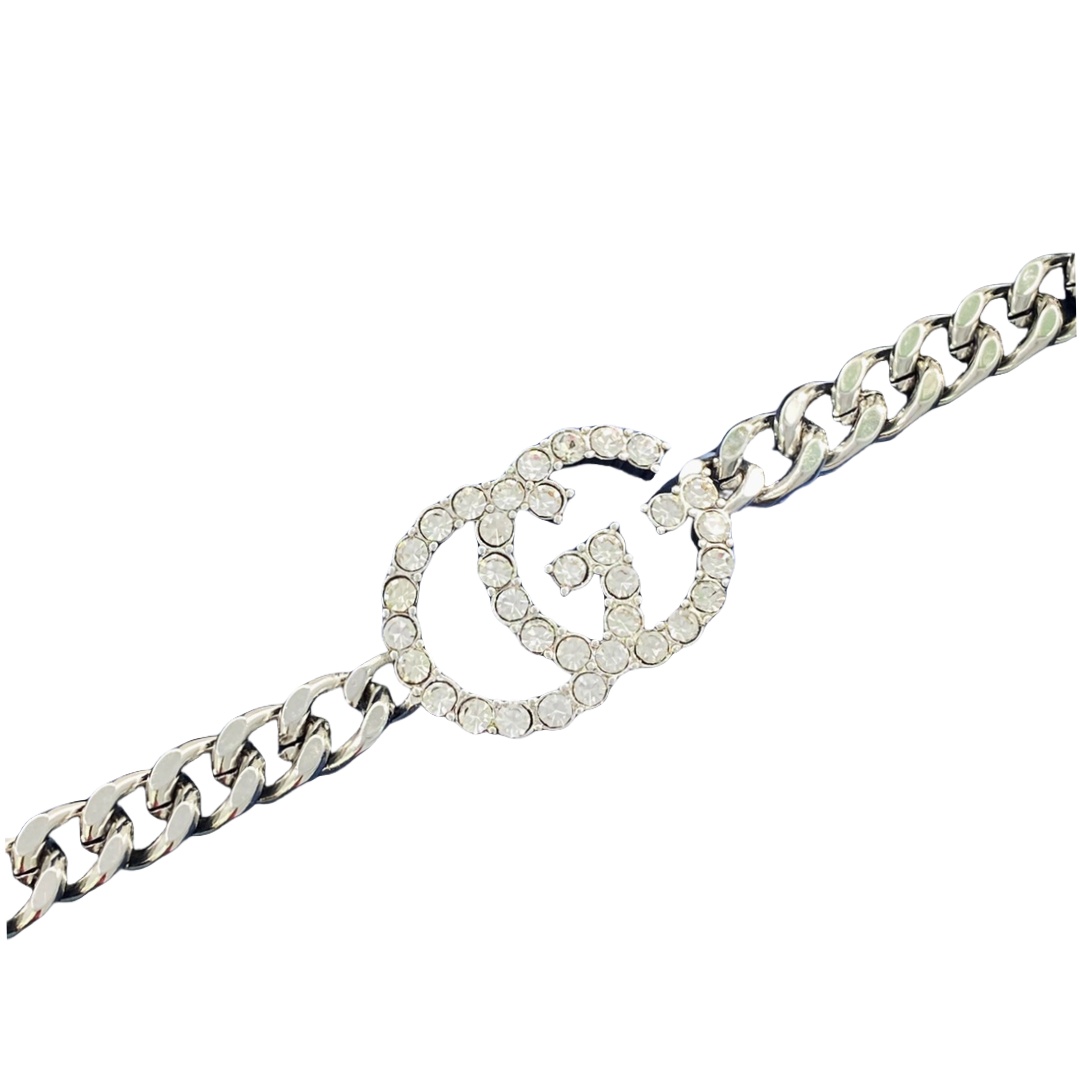 GGS011 Silver Crystal GG Logo Link chain bracelet - ccjewelryacc