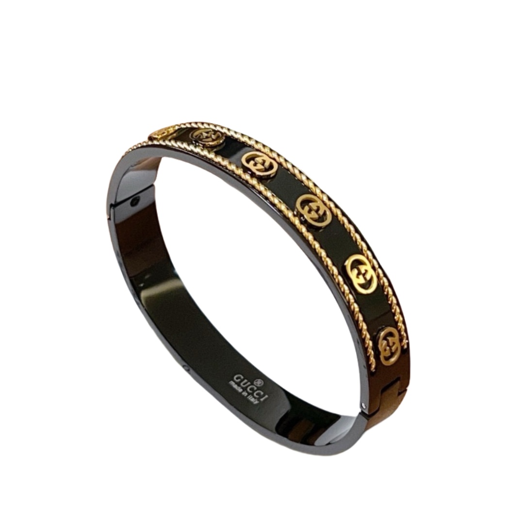 GGS016 Anger Forest series interlocking G black ceramic bangle bracelet - ccjewelryacc
