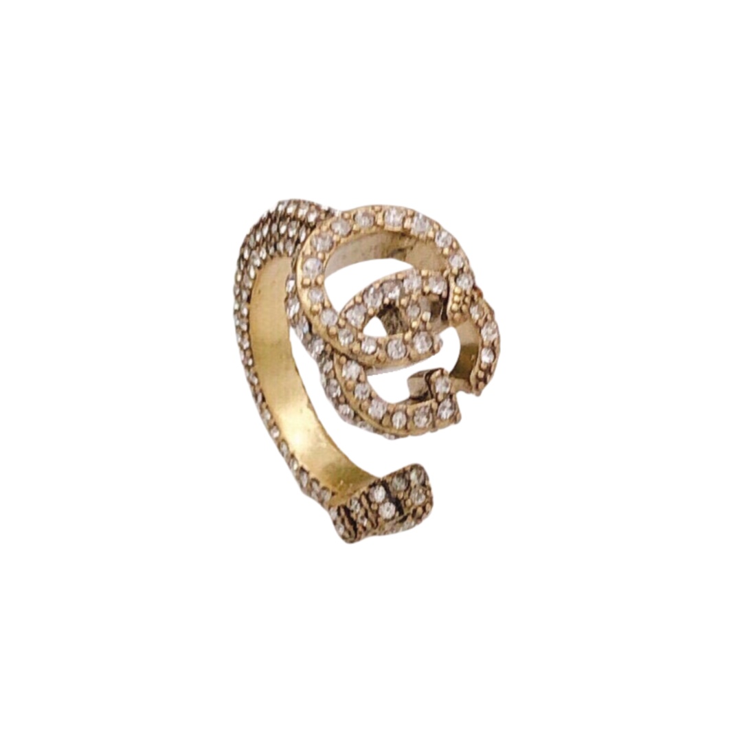 GGR005 Full crystal GG logo adjustable ring - ccjewelryacc