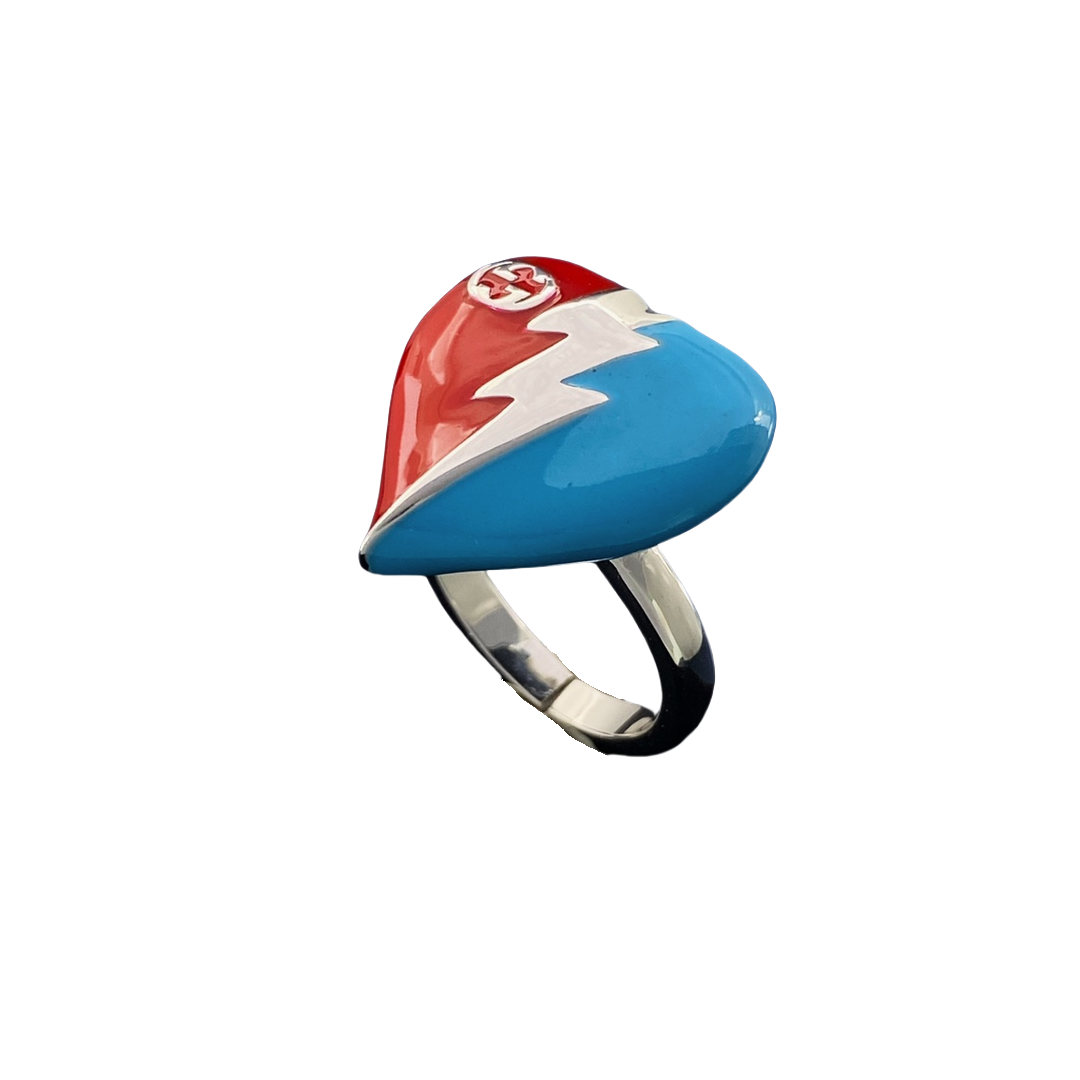 GGR003 GG Red/Blue enamel heart Ring - ccjewelryacc