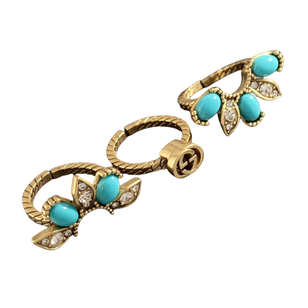 GGR007 Interlocking G and gemstone stacked flower ring - ccjewelryacc