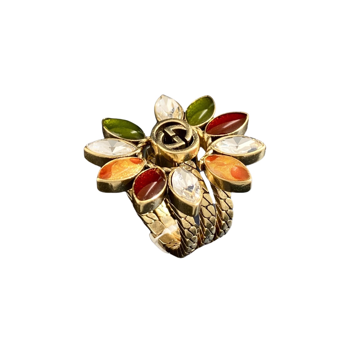 GGR009 Vintage interlocking g colorful flower ring - ccfashionjewelry