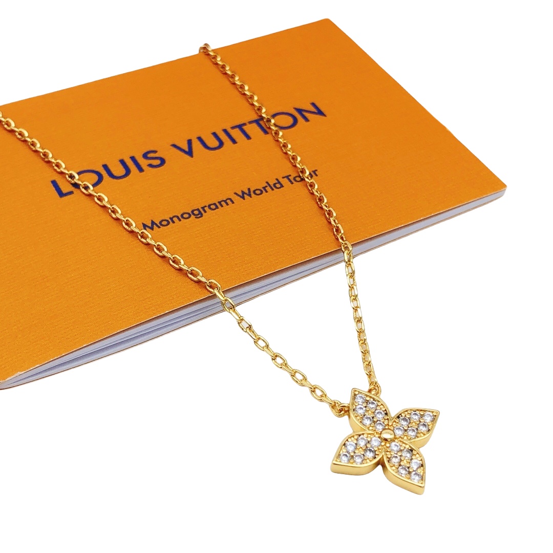 LVN071 Designer Louis crystal Monogram pendant necklace - ccjewelryacc