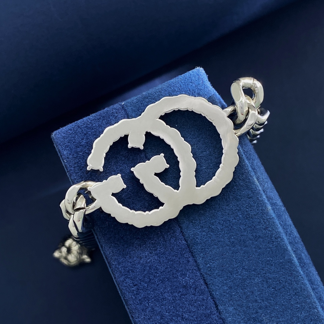 GGS011 Silver Crystal GG Logo Link chain bracelet - ccjewelryacc