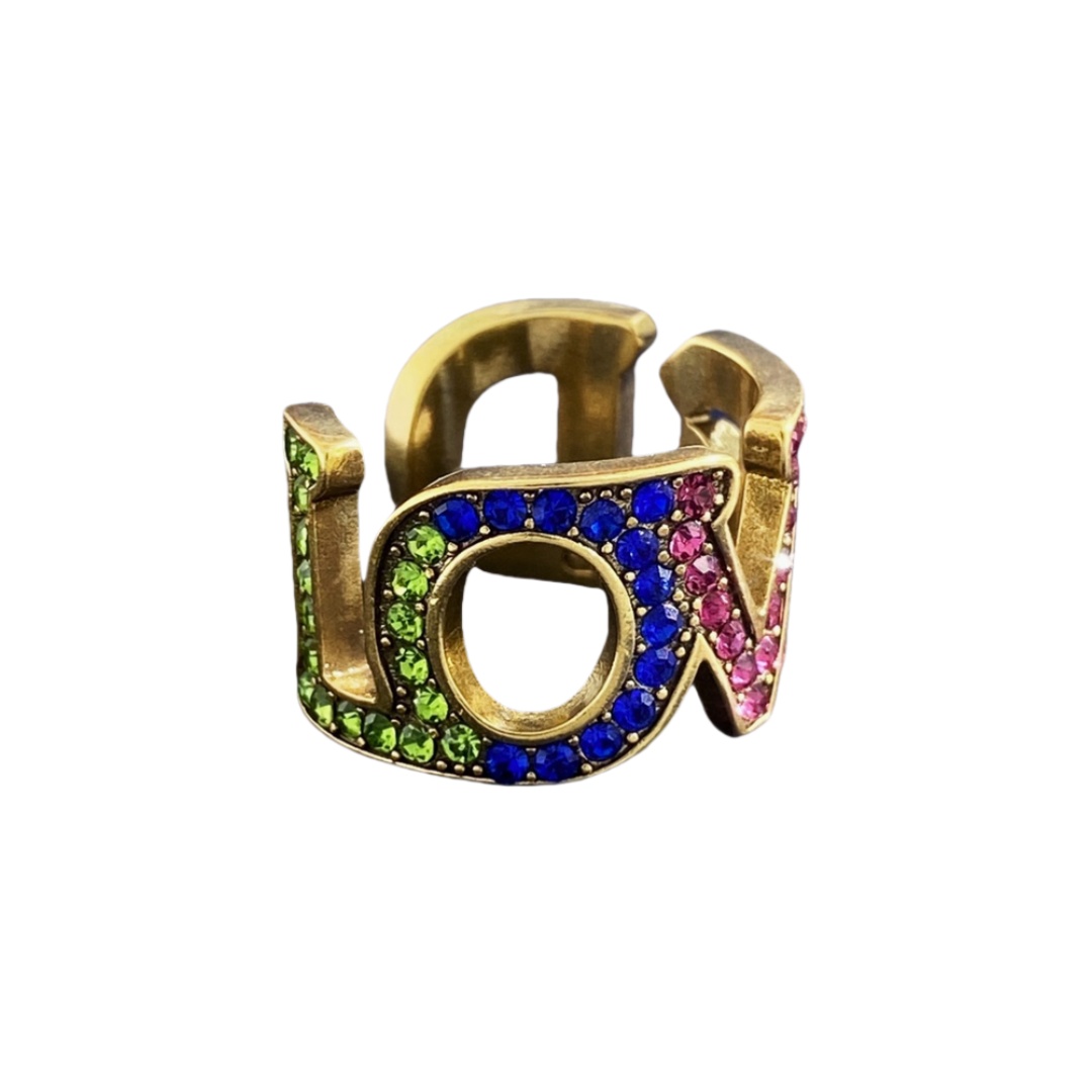 GGR008 Vintage GG colourful crystal LOVE Ring - ccjewelryacc