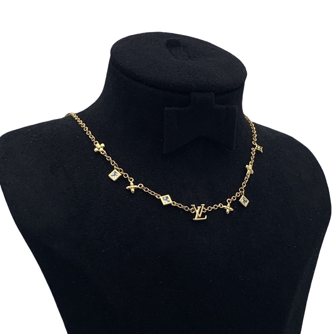 LVN003 Louis Metal Crystal LV In The Sky Necklace Gold - ccjewelryacc