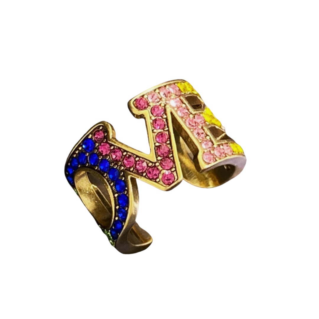 GGR008 Vintage GG colourful crystal LOVE Ring - ccjewelryacc