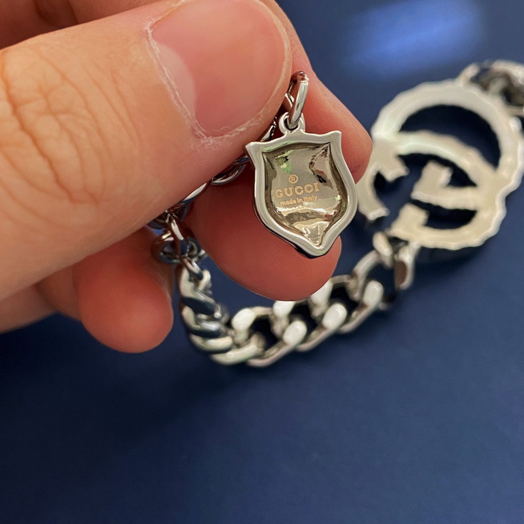GGS011 Silver Crystal GG Logo Link chain bracelet - ccjewelryacc