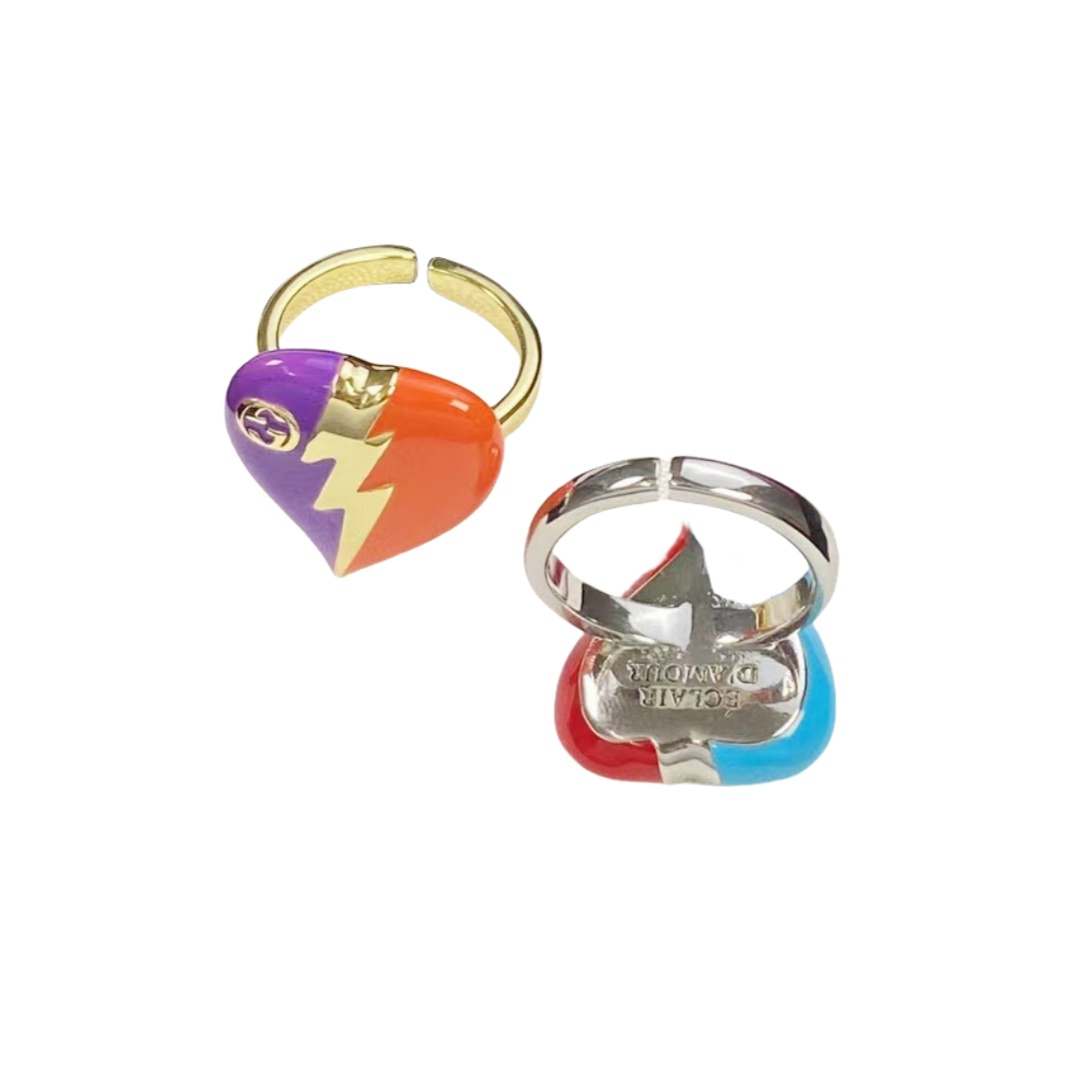 GGR003 GG Red/Blue enamel heart Ring - ccjewelryacc