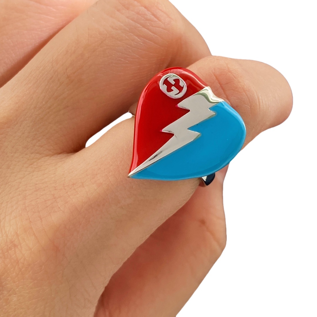GGR003 GG Red/Blue enamel heart Ring - ccjewelryacc