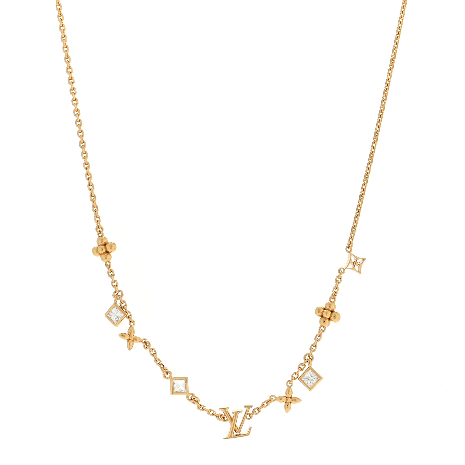 LVN003 Louis Metal Crystal LV In The Sky Necklace Gold - ccfashionjewelry