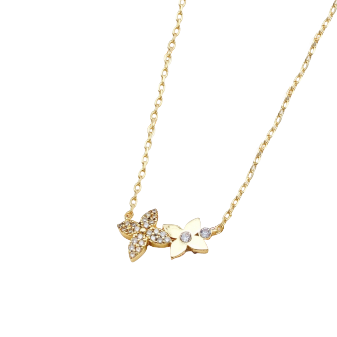 LVN089 VL Two monogram flower necklace - ccjewelryacc