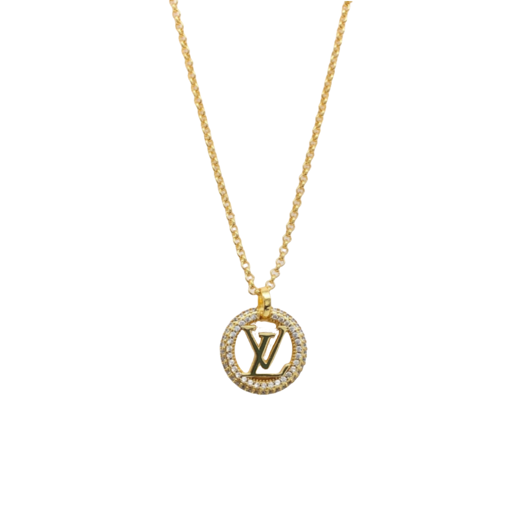 LVN021 Louis Metal Crystal iconic pendant necklace - ccfashionjewelry
