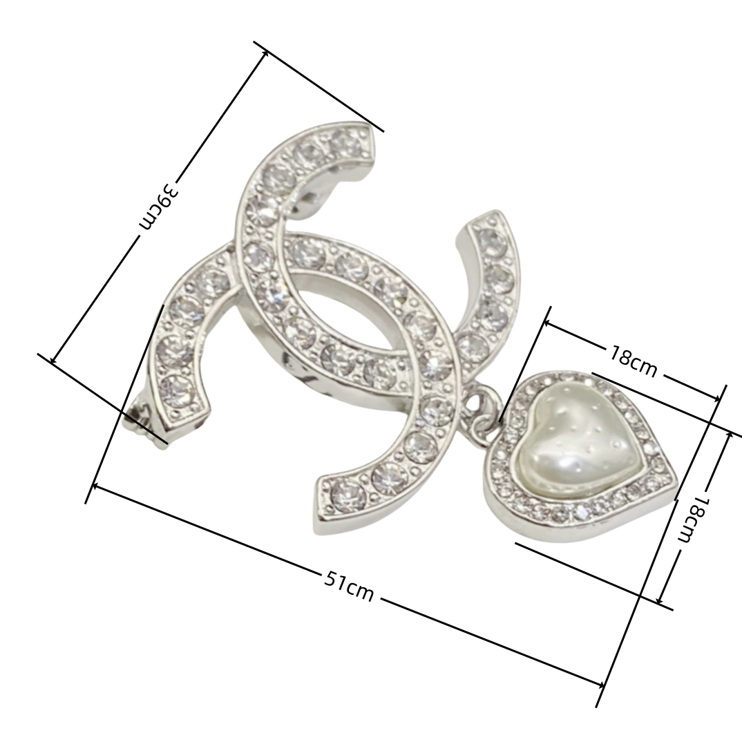 BCB234 23B Silver CC Logo brooch pin with heart pendant - ccjewelryacc