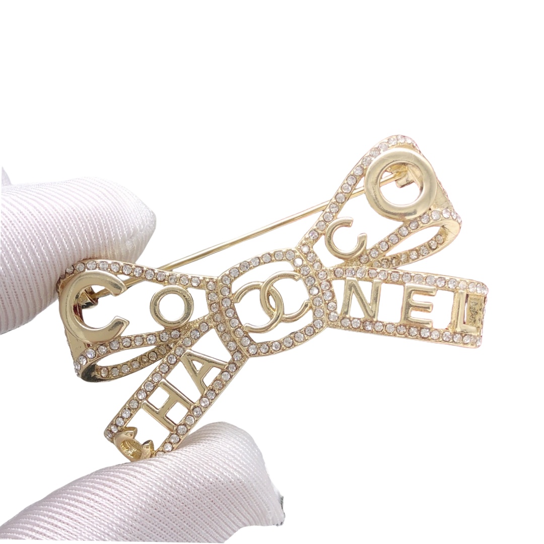BCB404 CC Metal crystal bow brooch pin - ccjewelryacc