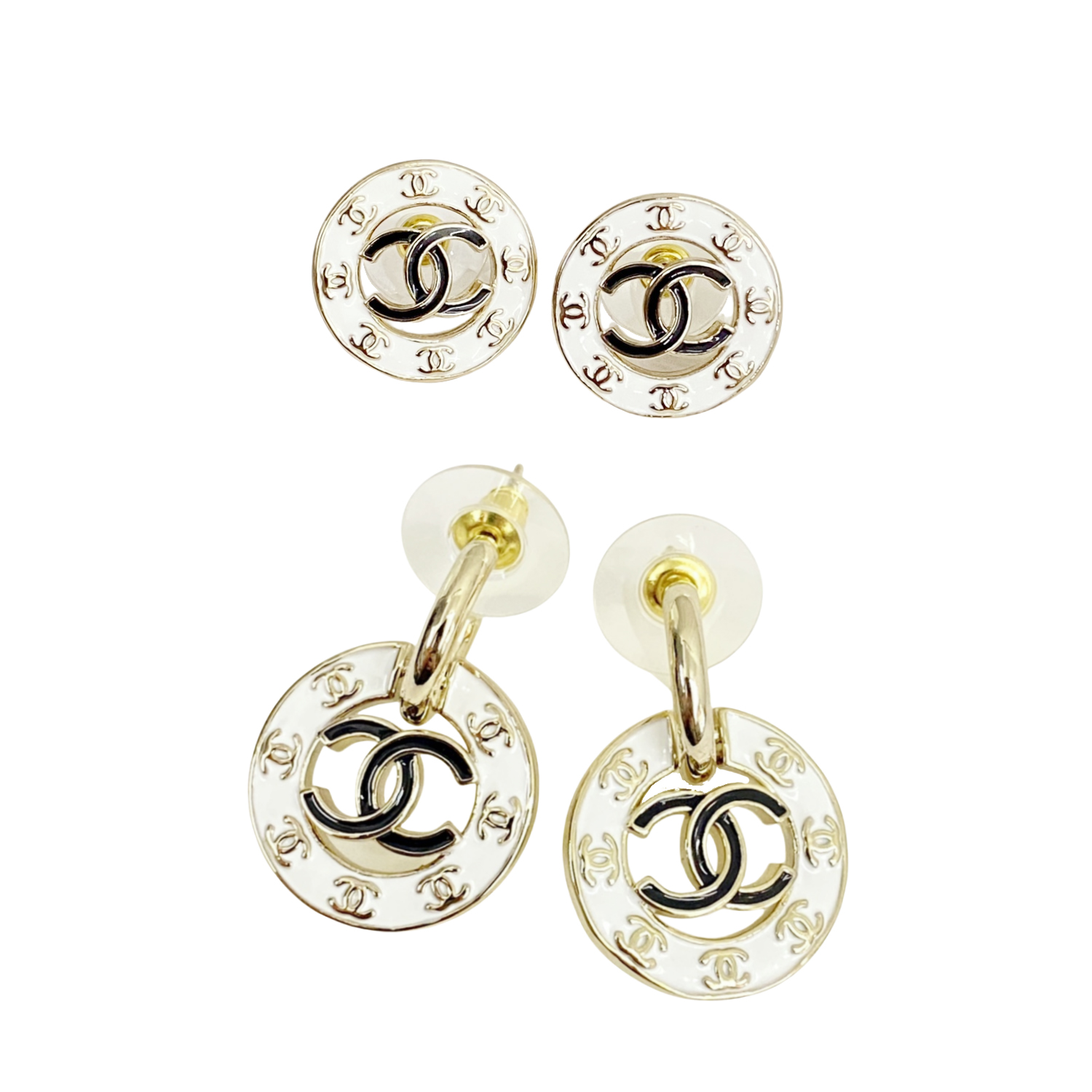 CCE583 24P white and black enamel cc logo earring - ccjewelryacc