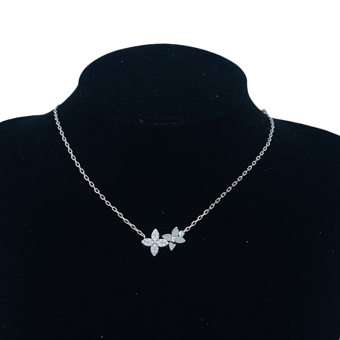 LVN089 VL Two monogram flower necklace - ccjewelryacc
