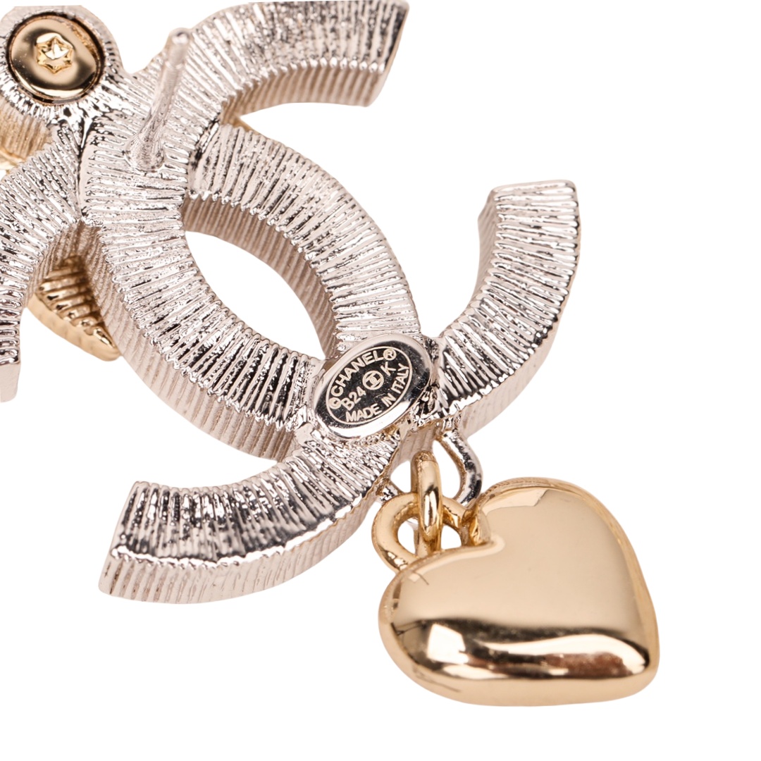 CCE885 24K Champagne gold bow with cc logo stud earring - ccjewelryacc