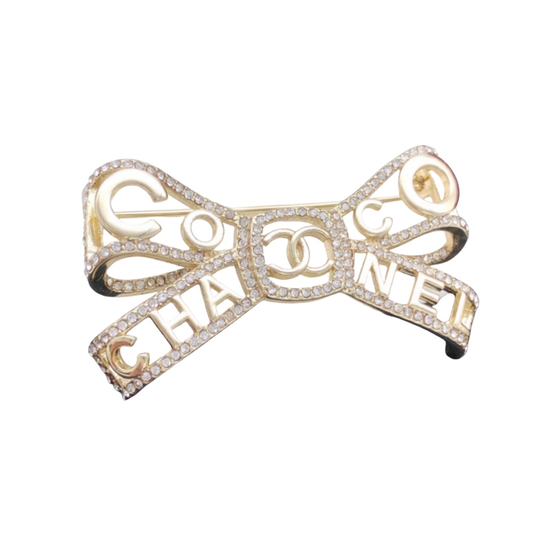 BCB404 CC Metal crystal bow brooch pin - ccjewelryacc